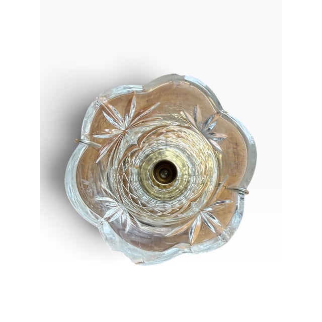 Vintage Cut Glass Hurricane Candle Holder With Faceted Diamond & Floral Design For Sale - Image 4 of 5