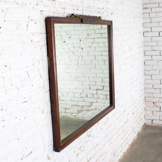 20th Century Traditional or Regency Style Rectangular Wall Mirror Walnut Tone & Gilded Details For Sale - Image 16 of 17