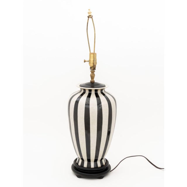 Late 20th Century Modern Black and White Striped Crackle Glazed Porcelain Urn Mounted as Lamp For Sale In New York - Image 6 of 6