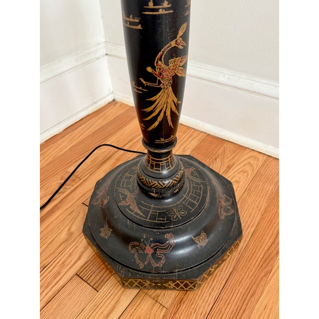 Early 20th Century Antique Chinese Wooden Hand-Painted Floor Lamp For Sale - Image 5 of 18