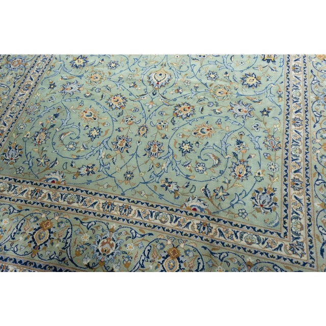 Textile Kashan Hand-Knotted Rug in Pistachio Green For Sale - Image 7 of 13