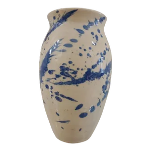 Late 20th Century Modern Artisan Signed Pottery Abstract Splatter Stoneware Vase