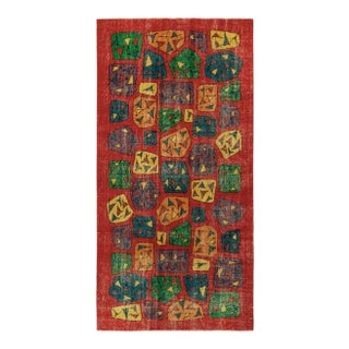 1960s Vintage Zeki Müren Runner in Red, Multicolor Mid-Century Modern Pattern For Sale