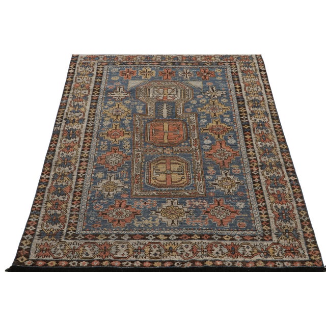 Tribal Rug & Kilim’s Tribal Style Rug in Blue, With Red and Gold Geometric Patterns For Sale - Image 3 of 7