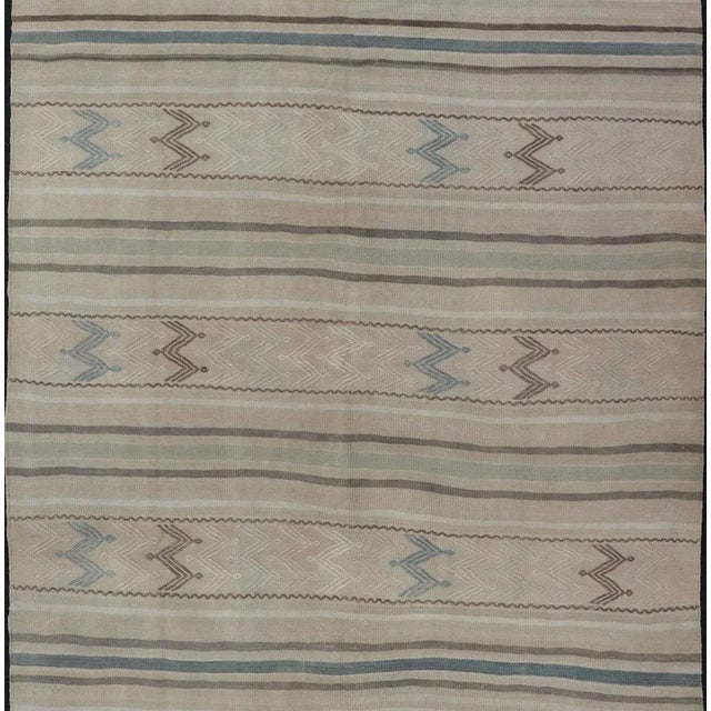 Vintage Turkish Flat-Weave Muted Colored Kilim in Taupe, Brown and Light Blue For Sale - Image 4 of 12