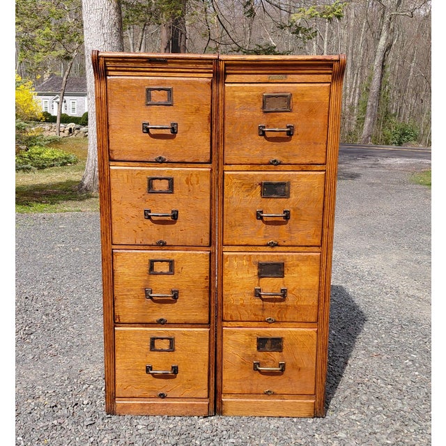 Pair of Antique Yawman and Erbe File Cabinets Rochester NY. Quarter sawn oak. These cabinets join together with open sides...