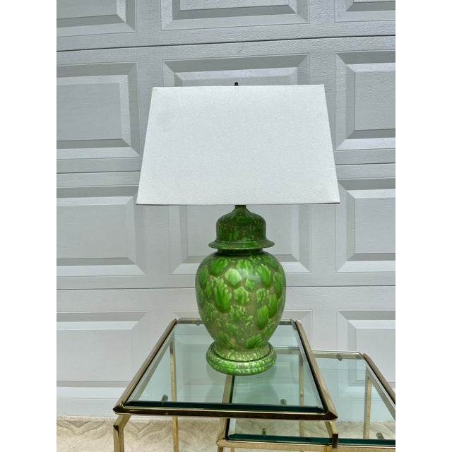 MidCentury Green Ginger Jar Table Lamp With Shade Chairish