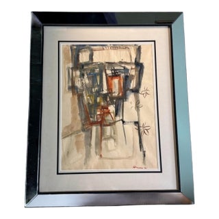 Mid 20th Century Italian Mirror Frame With Abstract Drawing on Textured Paper, Signed and Dated For Sale