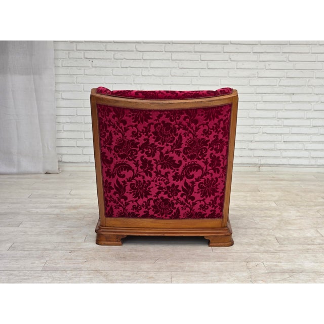 Danish Relax Armchair in Red Furniture Velour and Oak Wood, 1950s For Sale - Image 10 of 18