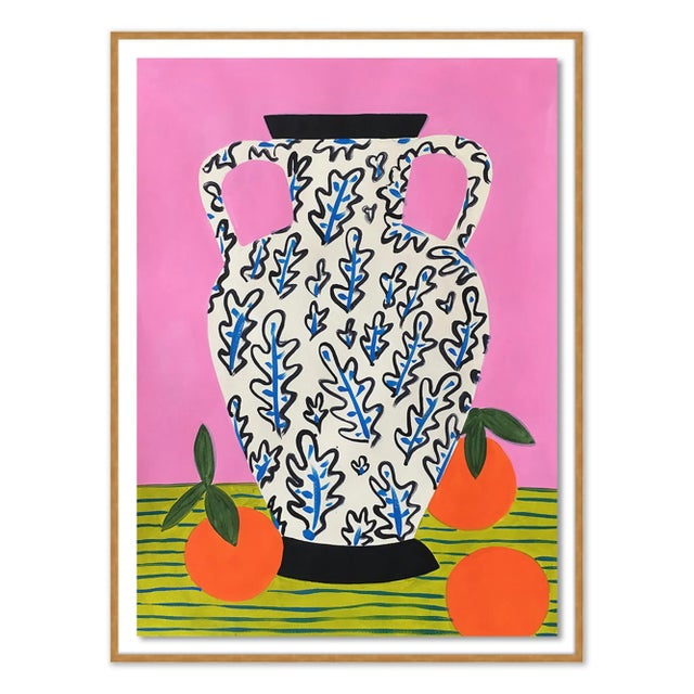 Contemporary Vase with Oranges by Jelly Chen in Gold Frame, Small Art Print For Sale - Image 3 of 3
