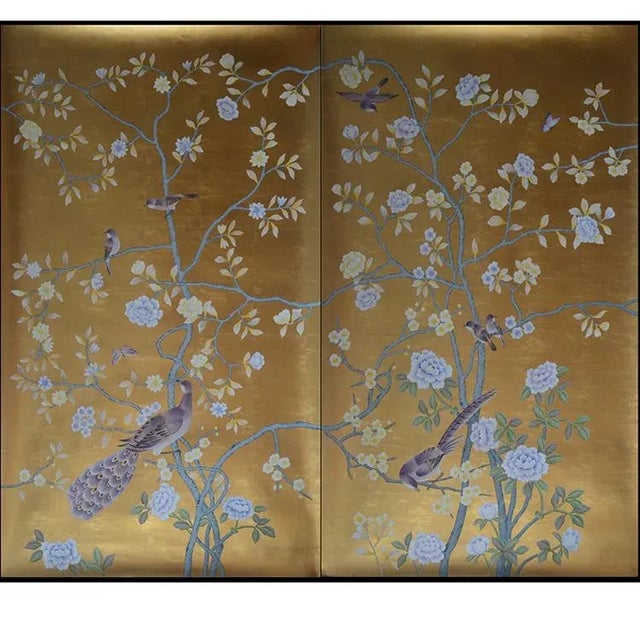 Hand Painted Chinoiserie Wallpaper Mural Panel - 2 Panels For Sale - Image 6 of 6