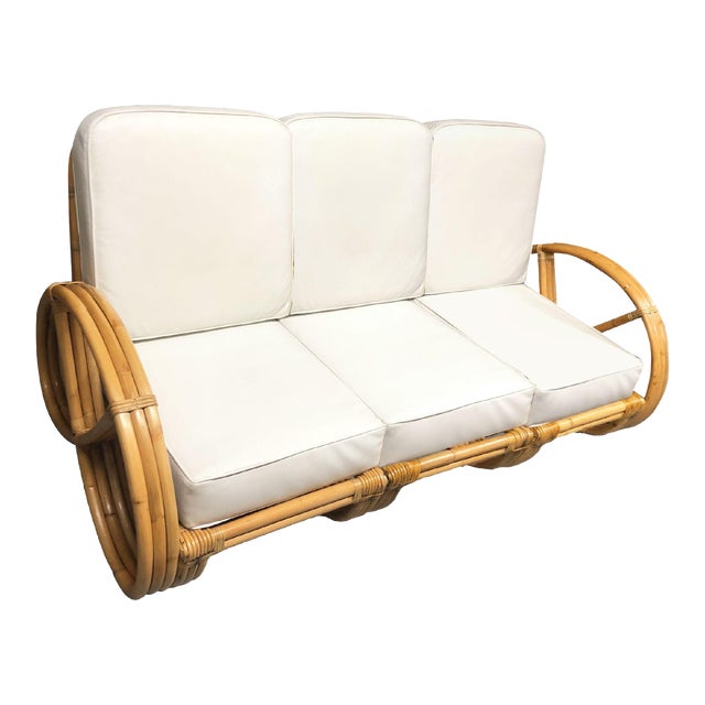 Restored Mid-Century Rattan 3-Strand Full Pretzel 3-Seat Sectional Sofa For Sale