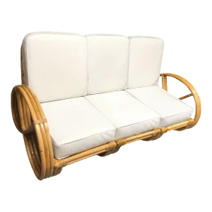 Restored Mid-Century Rattan 3-Strand Full Pretzel 3-Seat Sectional Sofa