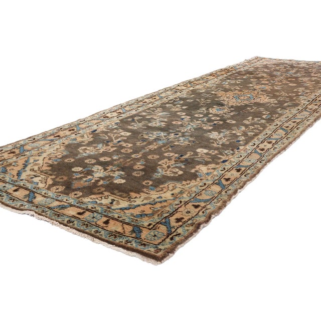 79288 Vintage Earth-Tone Persian Hamadan Rug Runner, 03'11 x 13'02. In the storied weaving villages of northwestern...