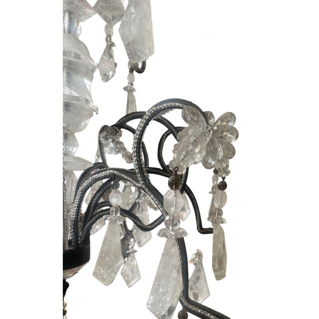 White Elegant Italian Rock Crystal & Black Metal Chandelier. 20th Century. For Sale - Image 8 of 11