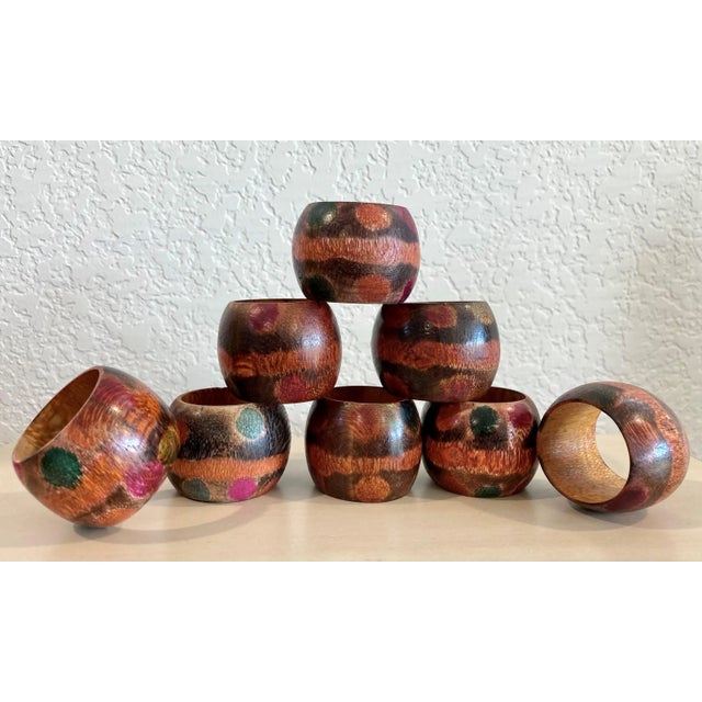 Late 20th-Century Colorfully Chic Wooden Napkin Rings - Set of 8 For Sale - Image 13 of 13