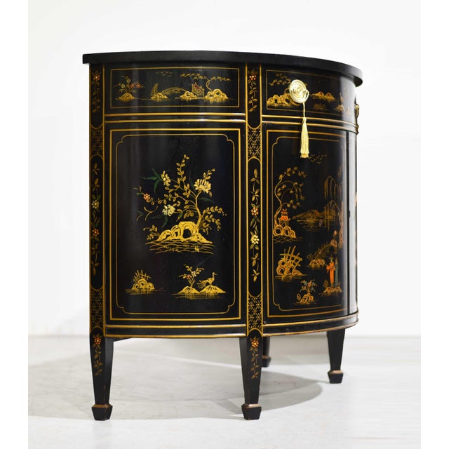 Mid Century French Chinoiserie Leather Top DemiLune Commode - Single Unit For Sale - Image 4 of 9