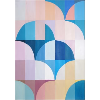 2025, Abstract Geometric Painting, Bauhaus Arches and Curves, Pink Dawn, Acrylic Painting on Watercolor Paper by Natalia Roman For Sale