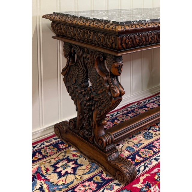 Antique French Coffee Table Bench Window Seat Marble Top Oak Renaissance Revival For Sale - Image 12 of 18