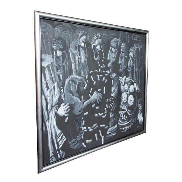 1980s The Senate Tom Keesee Black & White Expressionist Acrylic Painting For Sale - Image 6 of 13