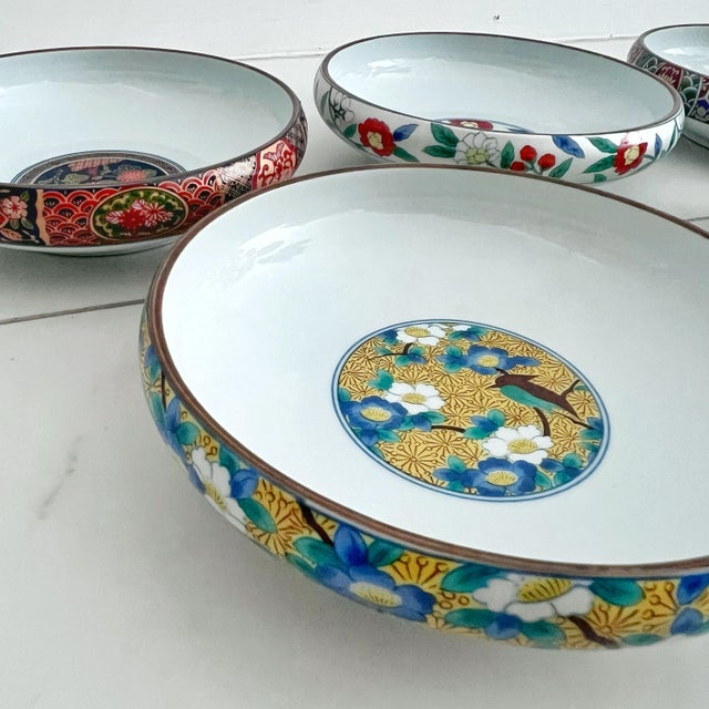 Japanese Colorful Medium Bowls From Japan Arita Ware Gozan Kiln Floral Nature - Set of 5 For Sale - Image 11 of 12