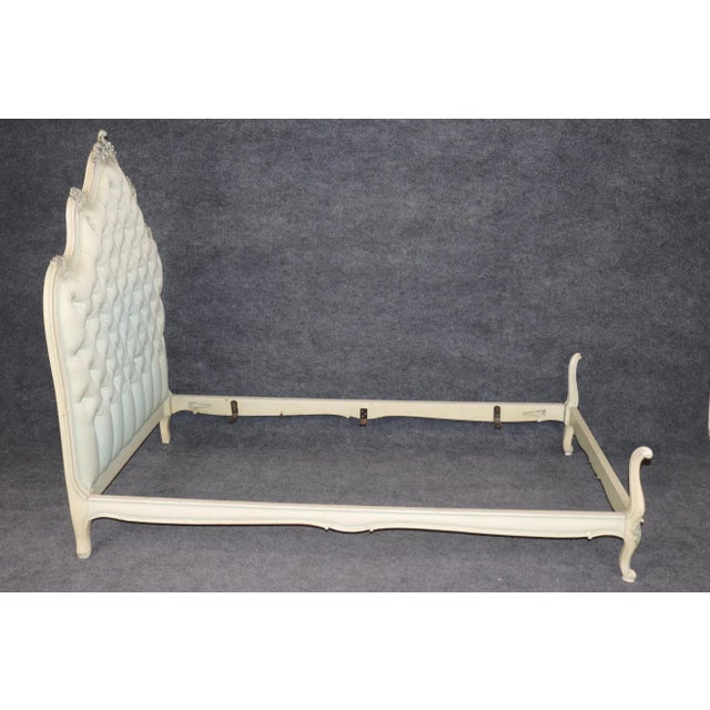 Textile Pair Tufted French Louis XV Painted Silk/Damask Paint Decorated Twin Size Beds For Sale - Image 7 of 15