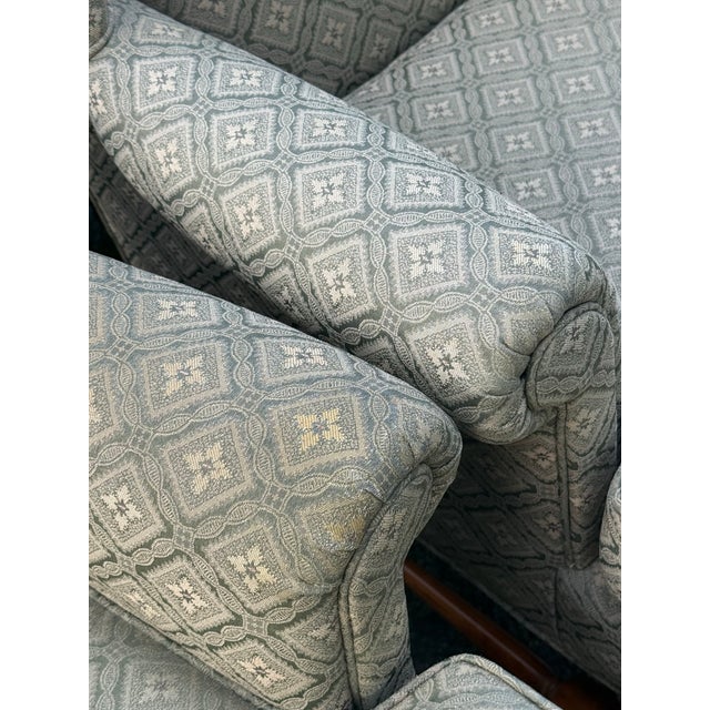 1980s Vintage Georgian Style Upholstered Wingback Chairs - A Pair For Sale - Image 5 of 10