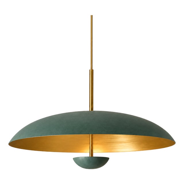 Brass Dome Pendant Light, Raw Brass Finish Scandinavian Kitchen Island Lighting, Mid Century Ceiling Light, Green Hanging Lamp For Sale
