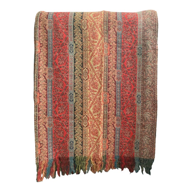Kasmir Floral Paisley Stripe Jacquard Wool Decorative Throw For Sale