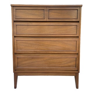 Vintage Dixie Furniture Co. Walnut 5-Drawer Highboy Chest, Mid-Century Modern For Sale