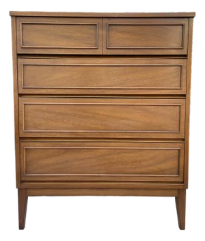 Vintage Dixie Furniture Co. Walnut 5-Drawer Highboy Chest, Mid-Century Modern