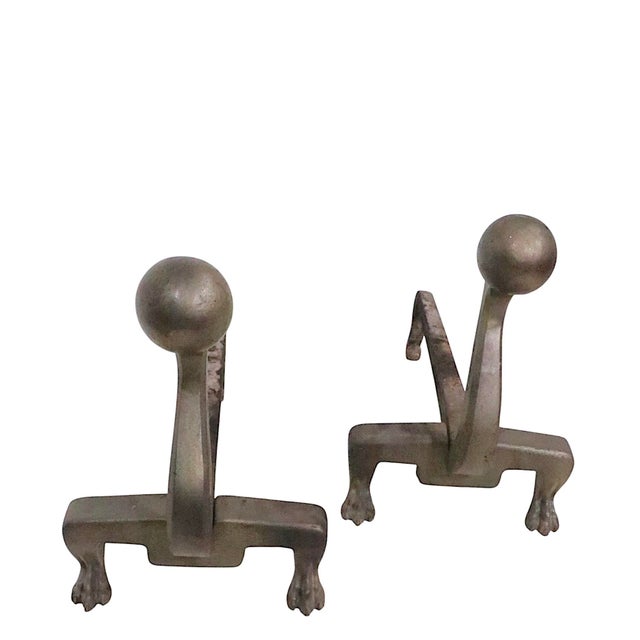 Stylish pair of cast and forged iron Arts and Crafts, in very fine original, clean and ready to use condition, showing...
