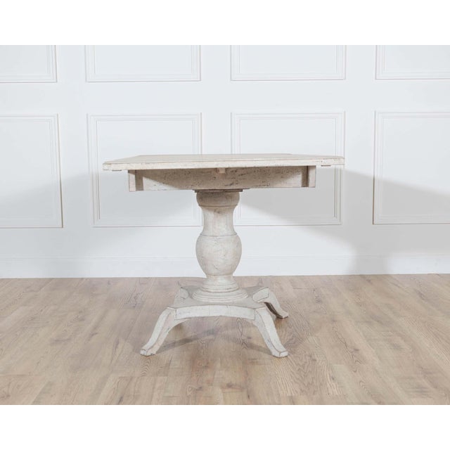 Off-white Swedish Painted Pedestal Drop-Leaf Table, circa 1880 For Sale - Image 8 of 11