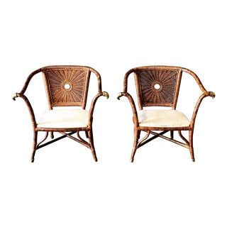 Pair of Rattan and Brass Drexel Chairs For Sale
