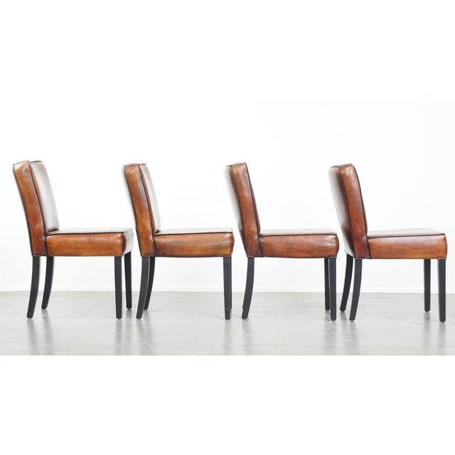 Vitage Dining Chairs in Sheepskin Leather with Black Piping, Set of 4 For Sale - Image 3 of 18