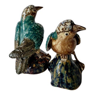 Vintage Chinese Porcelain Kingfisher Bird Figurine - a Pair For Sale