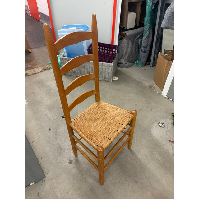 Mid-Century Modern Danish Mid-Century Modern-Ladder-Back Dining Chair W/ Herringbone Woven Ratan Seat For Sale - Image 3 of 6