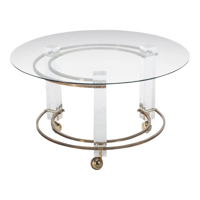 Hollywood Regency Lucite & Brass Coffee Table on Casters by Charles Hollis Jones, USA, circa 1970's For Sale