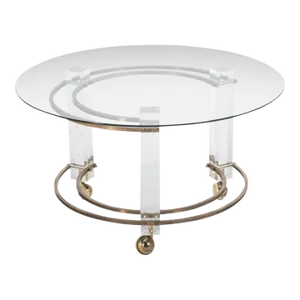 Hollywood Regency Lucite & Brass Coffee Table on Casters by Charles Hollis Jones, USA, circa 1970's