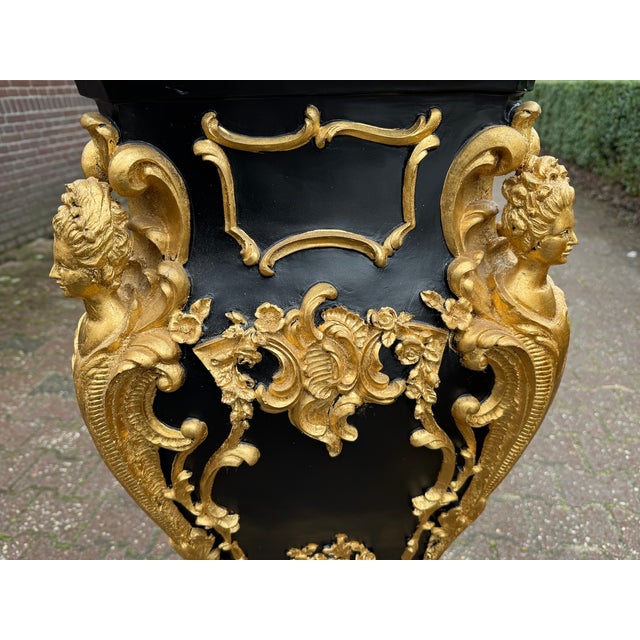 Black Late 20thC Italian Baroque Black Gold Pedestals – Pair For Sale - Image 8 of 14