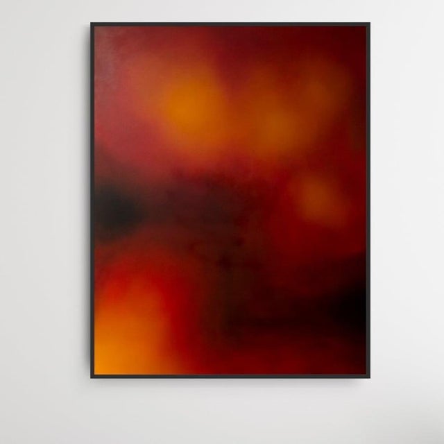 This artwork is a striking example of abstract expressionism, featuring a vibrant interplay of colors. Dominated by deep...