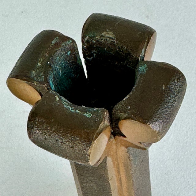 Antique Pair of Solid Bronze Art Nouveau French Candlesticks in Column Design and Brass Finish For Sale In New York - Image 6 of 13