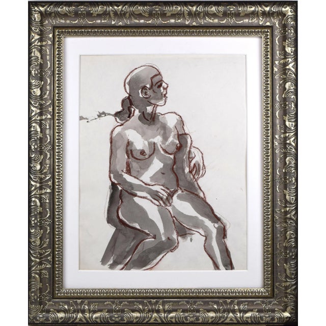 Vintage Mid Century Modernist Figurative Abstract Watercolor Painting For Sale