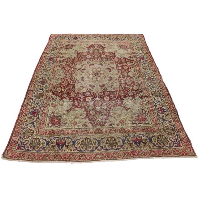 Rustic Antique Persian Kerman Rug - 04'05 x 06'08 For Sale - Image 3 of 10