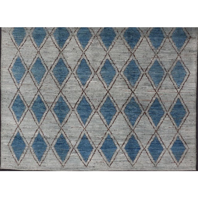 Textile Modern Design Moroccan Rug by Keivan Woven Arts in Diamond Pattern For Sale - Image 7 of 11