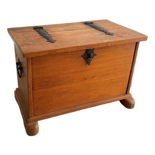Mid-Century Swiss Pine Chest with Wrought Iron Fittings For Sale