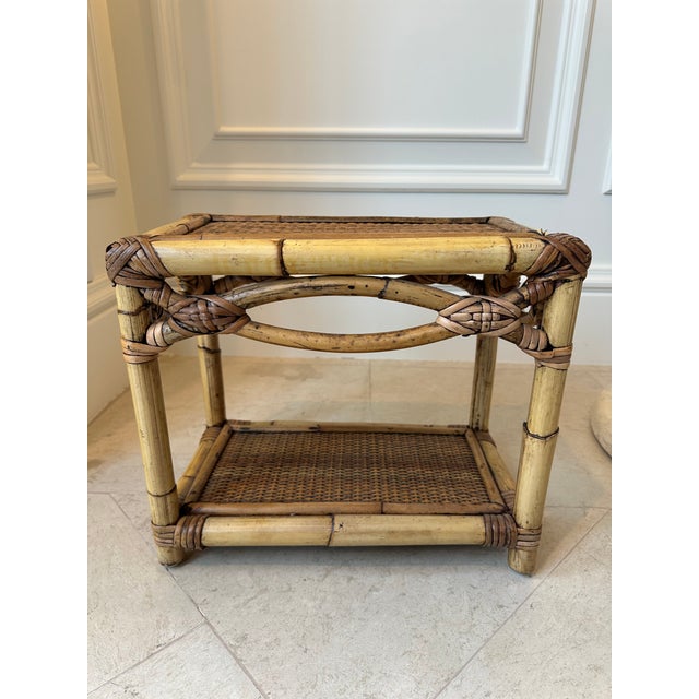 Vintage French Rattan and Cane Small Table or Stool For Sale - Image 15 of 15