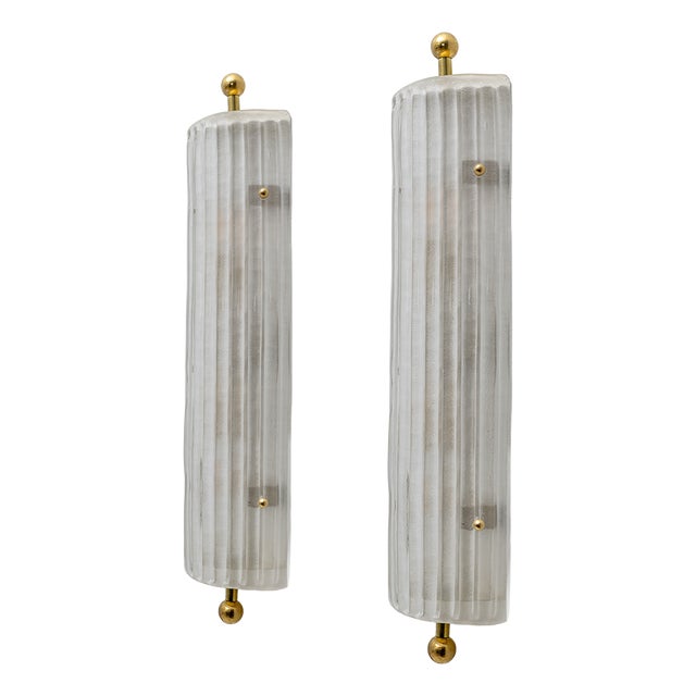 Italian Art Deco Style Murano Glass and Brass Sconces, 2000s, Set of 2 For Sale