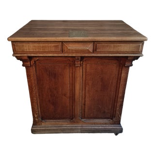 Antique French Oak Shop Counter Kitchen Island on Castors, 1880 For Sale
