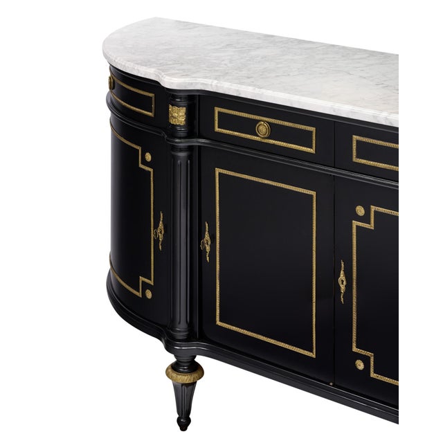 1920s Louis XVI Style, French Classic Demilune Buffet, Ebonized, Circa 1920 For Sale - Image 5 of 9